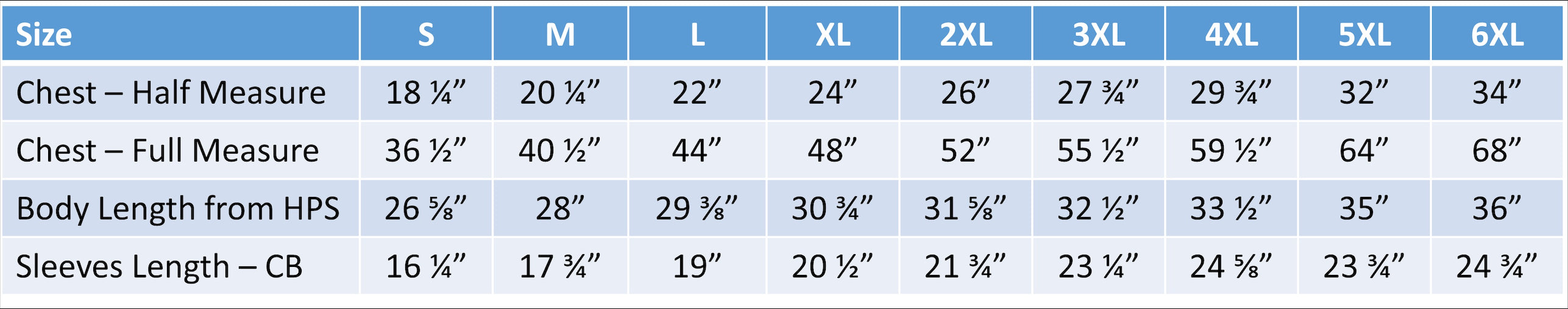 Adult measurement chart for shirts with adult size chart details.